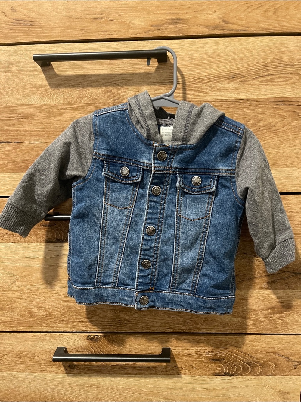 First Impressions Blue Denim Jacket with Grey Knit Hood & Sleeves